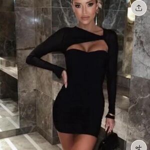 White Fox Boutique Black Mesh Long-Sleeve Mini Dress